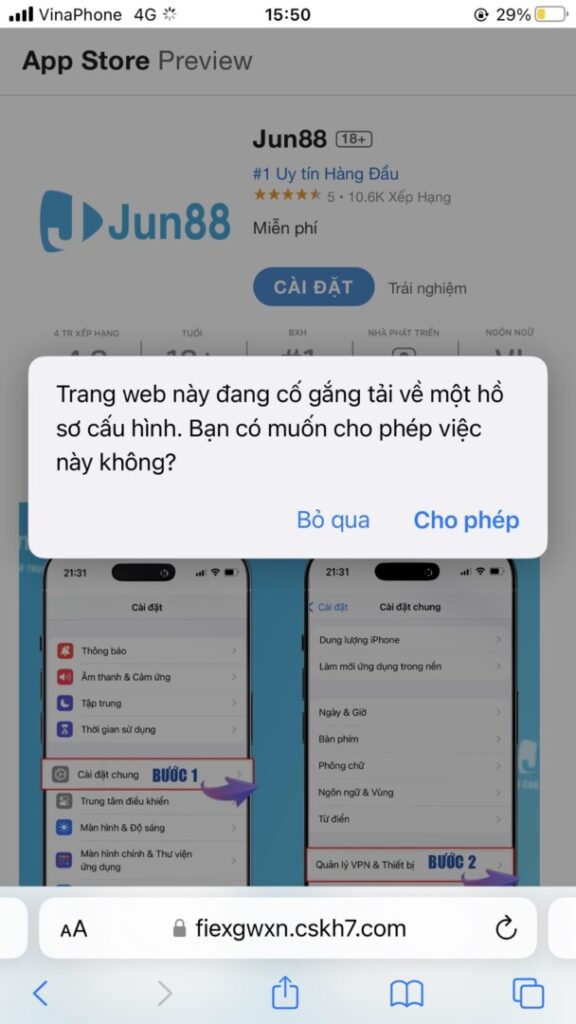 Bạn nhấn vào “Cho phép” để tiếp tục