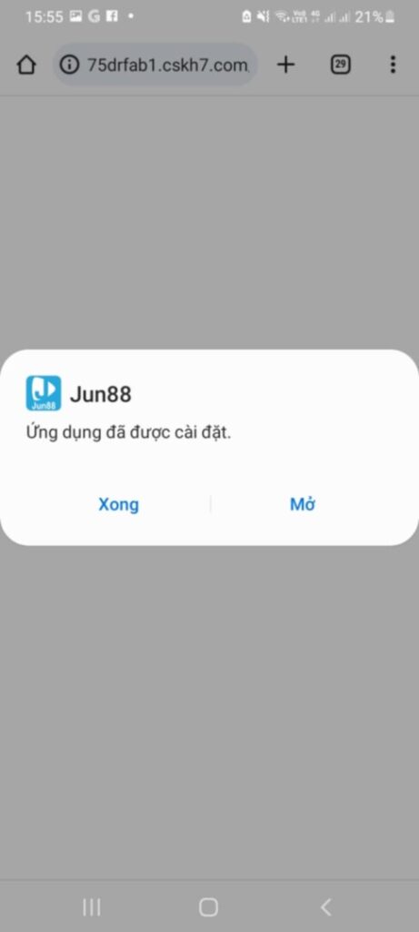 Nhấn “Mở” để vào ứng dụng Jun88